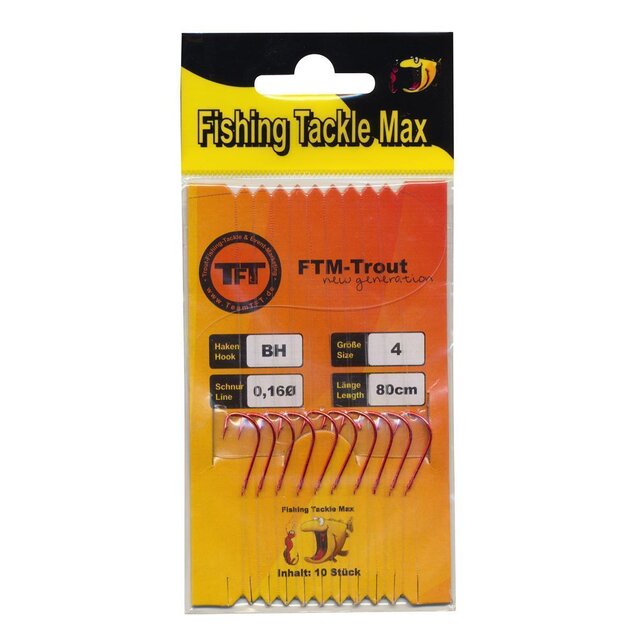 FTM Forellenvorfach Bienenmadenhaken rot 80cm 10 Stk.