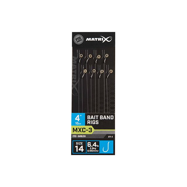 Matrix MXC-3 Bait Band Rigs Barbless 10cm/4 8Stk. #14 0,18mm
