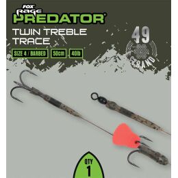 FOX Rage Predator Twin Treble Trace 52cm #4 Barbed 40lb