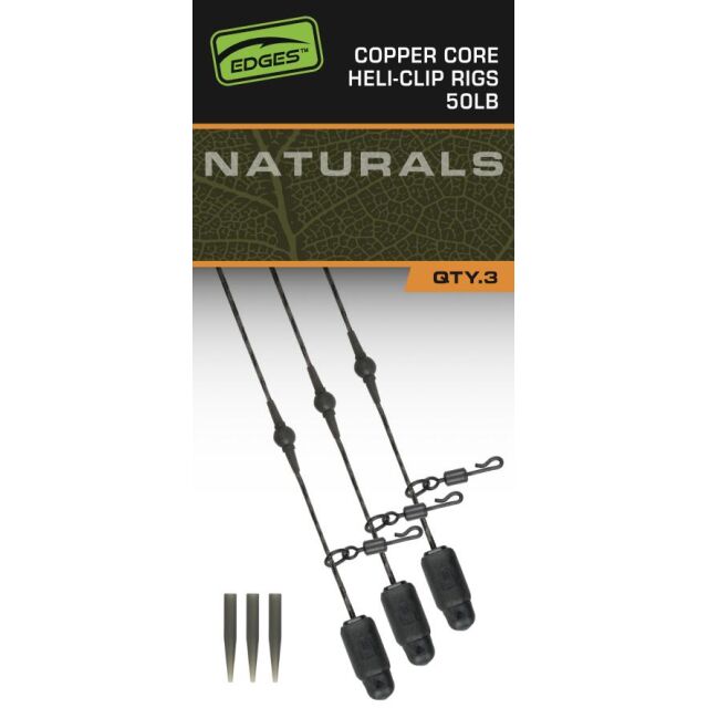 FOX Edges Naturals Heli-Clip Rigs 50lb Copper Core 3pcs
